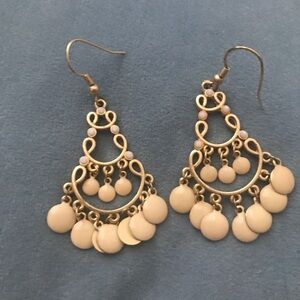 Matte Gold and White Dangle Chandelier Earrings